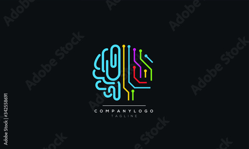 An abstract tech brain logo design vector