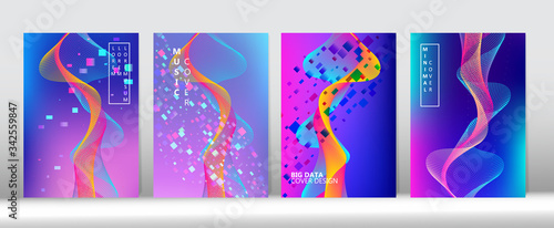 3D Fluid Shapes Trendy Cover Layout. Purple Pink Blue Punk Vector Cover Template. 