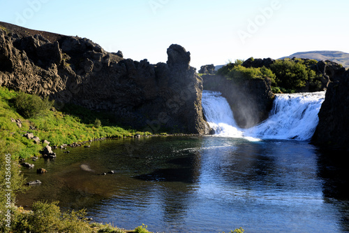 Hjalparfoss / Iceland - August 26, 2017: The Hjalparfoss river and waterfall, Iceland, Europe