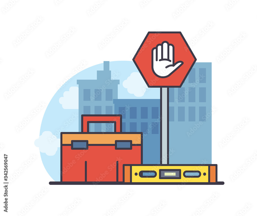Construction tool kits and stop board vector design Construction tool kits and stop board vector design