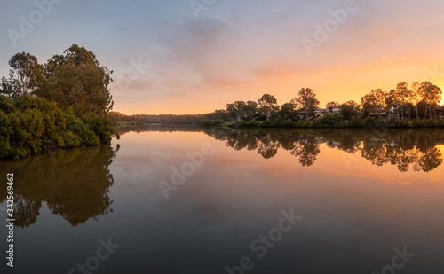 Beautiful Panoramic River Dawn with Reflections © Kevin