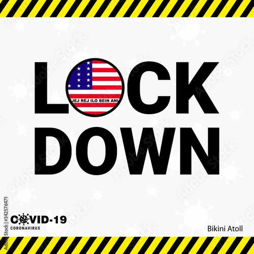 Coronavirus Bikini Atoll Lock DOwn Typography with country flag. photo