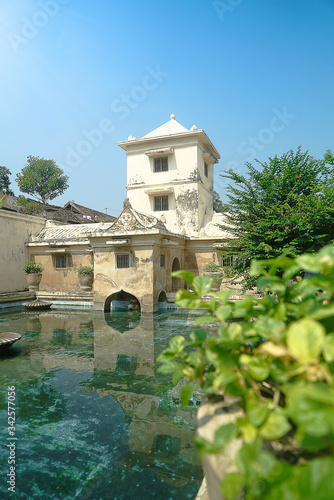 Yogyakarta Indonesia June 01 2020 : Landsacpe of Taman Sari, Blue water castle is a located near from Alun Alun Yogyakarta 
