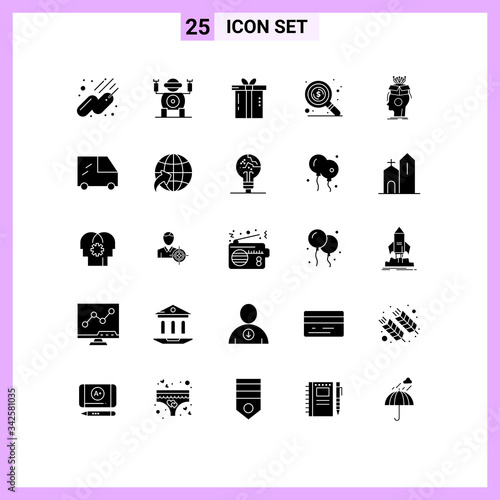 Modern Set of 25 Solid Glyphs Pictograph of digital, artificial, holiday, sousveillance, money photo