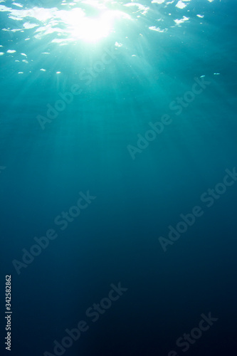 Blue water background underwater in ocean