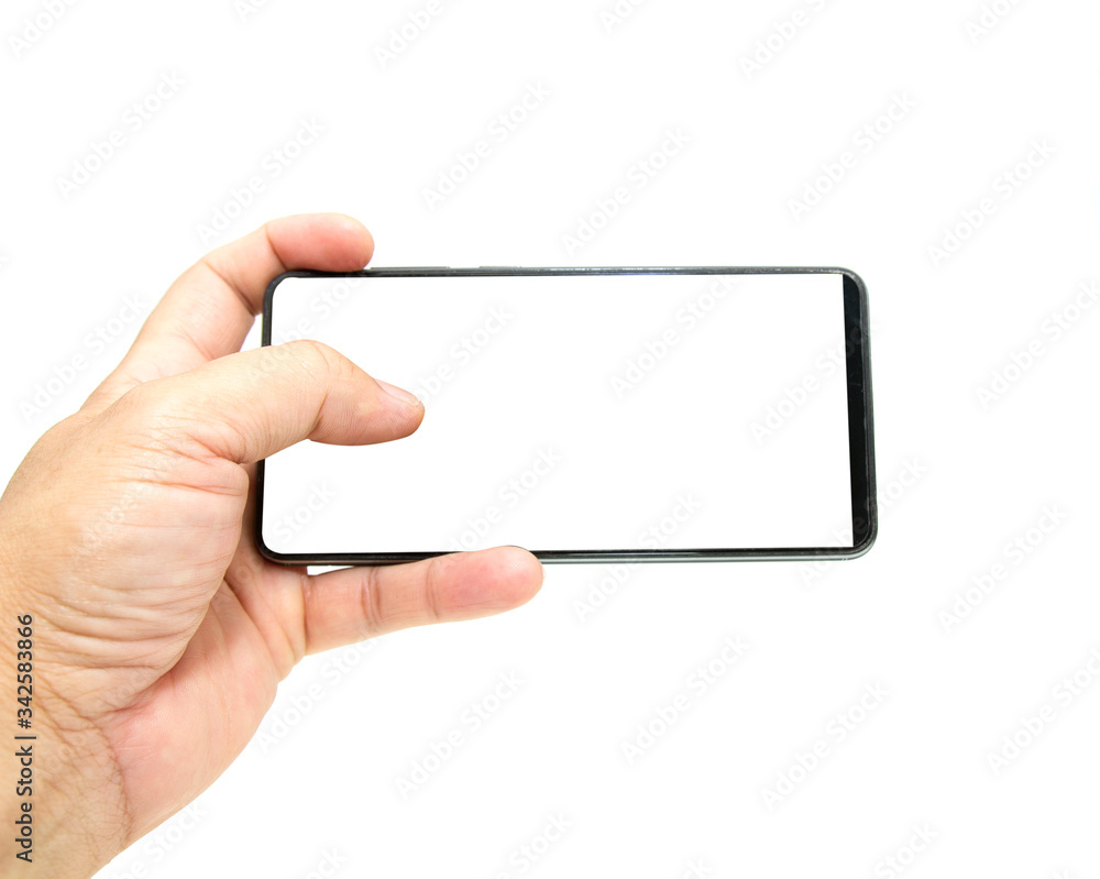Mobile phone in hand isolated on white background Mobile phone in hand isolated on white background