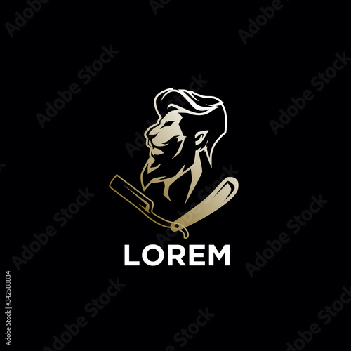 barber shop, lion, mascot vintage logo. retro template design 