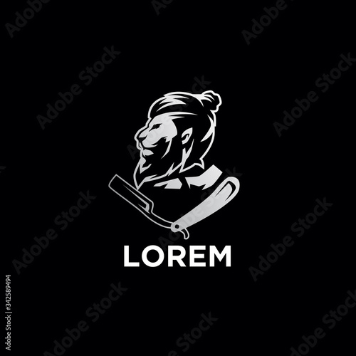 barber shop, lion, mascot vintage logo. retro template design  © Inov