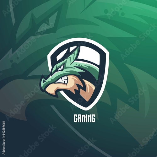 Dragon athletic club vector logo concept isolated on dark background. Modern sport team mascot badge design. E-sports team logo template with dragon vector illustration