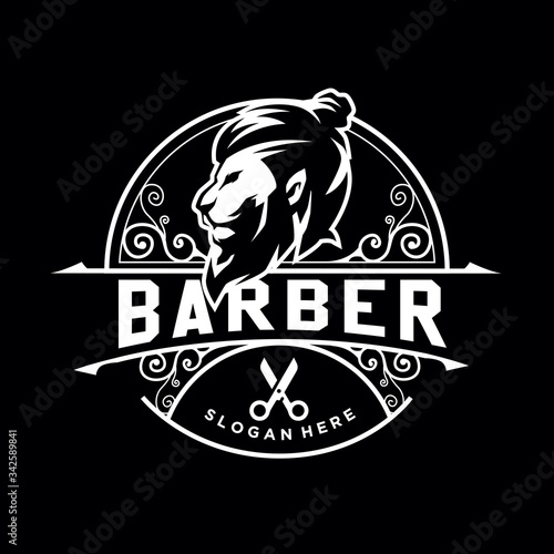 barber shop, lion, mascot vintage logo. retro template design 