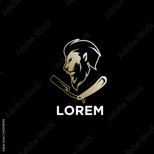 barber shop, lion, mascot vintage logo. retro template design 