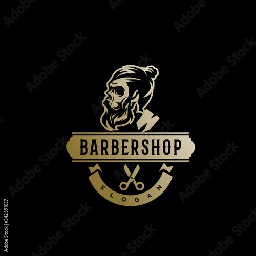 barber shop, skull, vintage logo. retro icon, template design