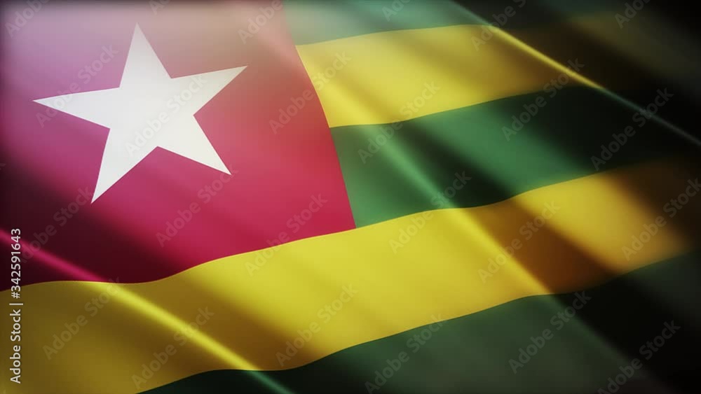 4k Togo National flag slow waving with visible wrinkles in Togolese wind blue sky seamless loop background.A fully digital rendering;animation loops at 40 seconds;smooth texture. 4k Togo National flag slow waving with visible wrinkles in Togolese wind blue sky seamless loop background.A fully digital rendering;animation loops at 40 seconds;smooth texture.