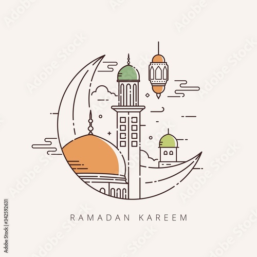 Vector illustration for the celebration of holy month Ramadan kareem with line art design