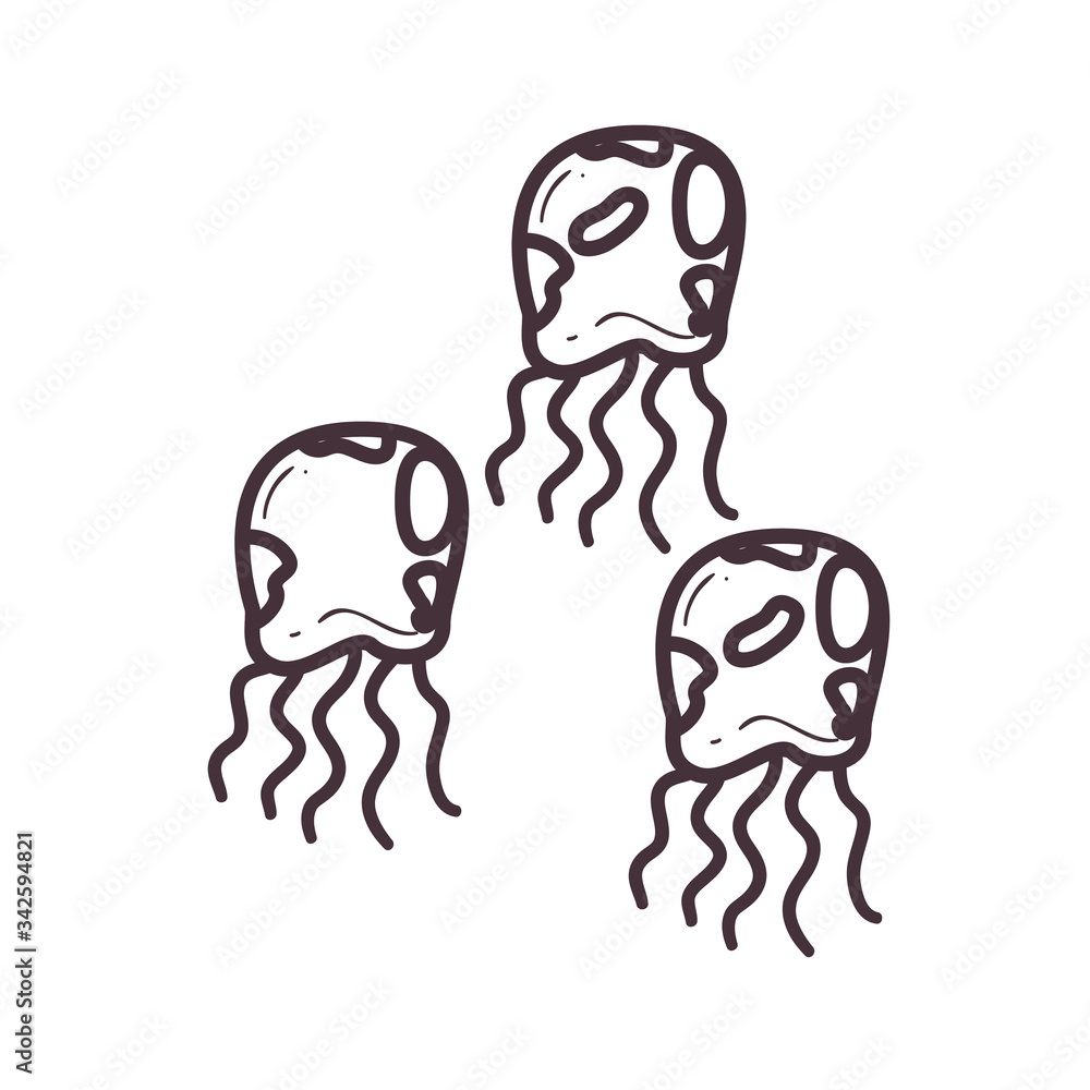Isolated three jellyfish line style icon vector design Isolated three jellyfish line style icon vector design