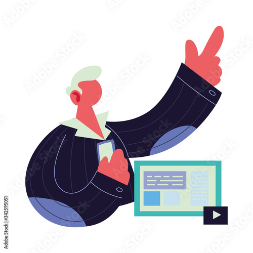 man working on data on computer.