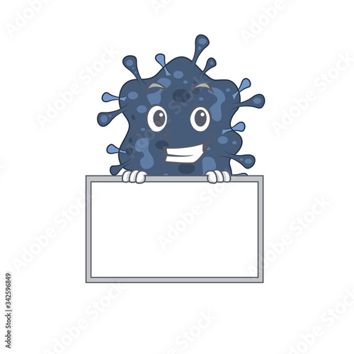 Smiling bacteria neisseria cartoon design style has a board