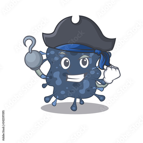 Bacteria neisseria cartoon design style as a Pirate with hook hand and a hat