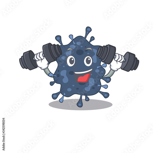 Mascot design of smiling Fitness exercise bacteria neisseria lift up barbells