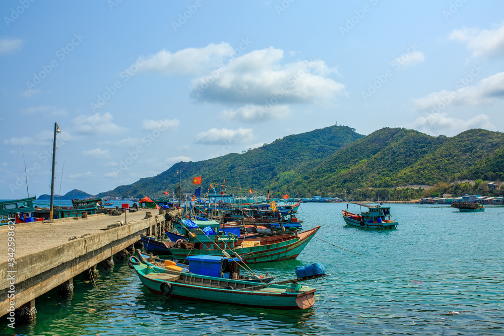 Boats on the sea in Nam Du island, Kien Giang, Vietnam. Near Phu Quoc island 