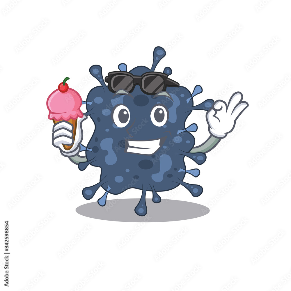 Naklejka premium Cartoon design concept of bacteria neisseria having an ice cream