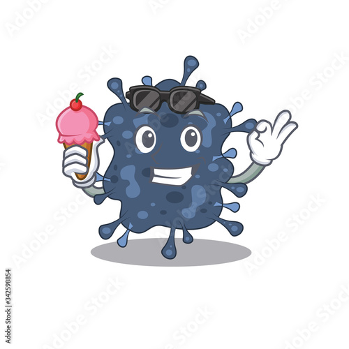 Cartoon design concept of bacteria neisseria having an ice cream