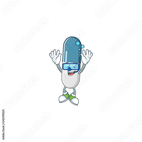Mascot design concept of vitamin pills wearing Diving glasses
