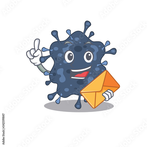 Happy bacteria neisseria mascot design concept with brown envelope