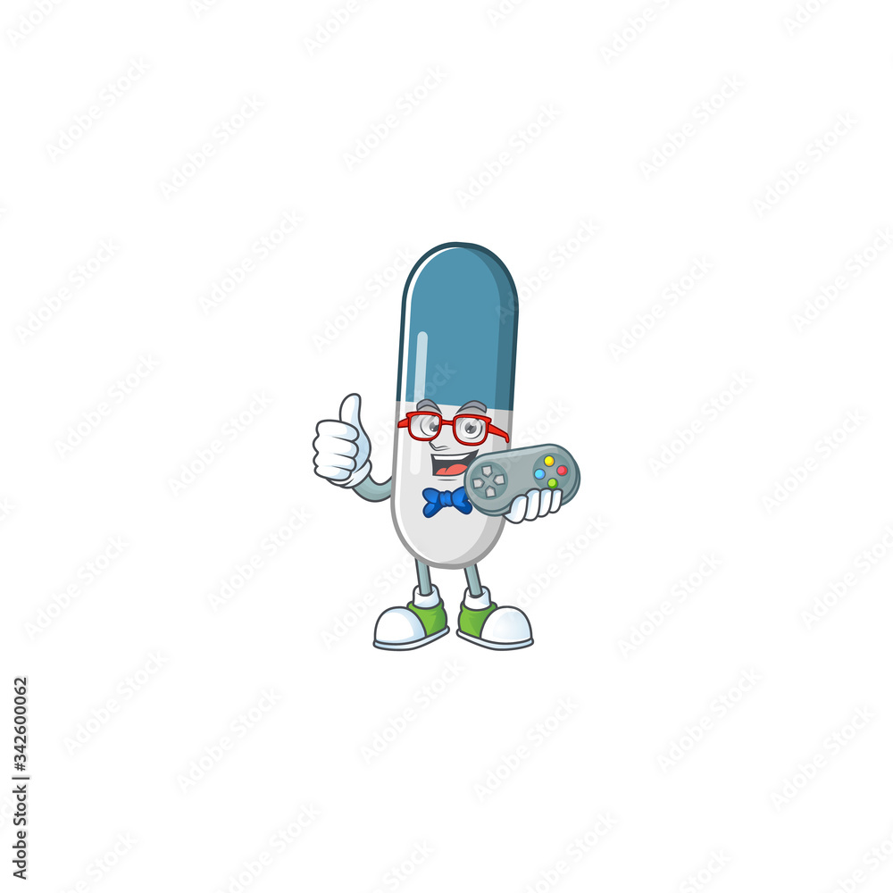 Vitamin pills talented gamer mascot design play game with controller Vitamin pills talented gamer mascot design play game with controller