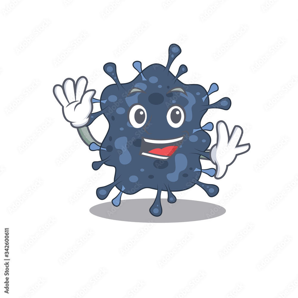 A charismatic bacteria neisseria mascot design style smiling and waving hand
