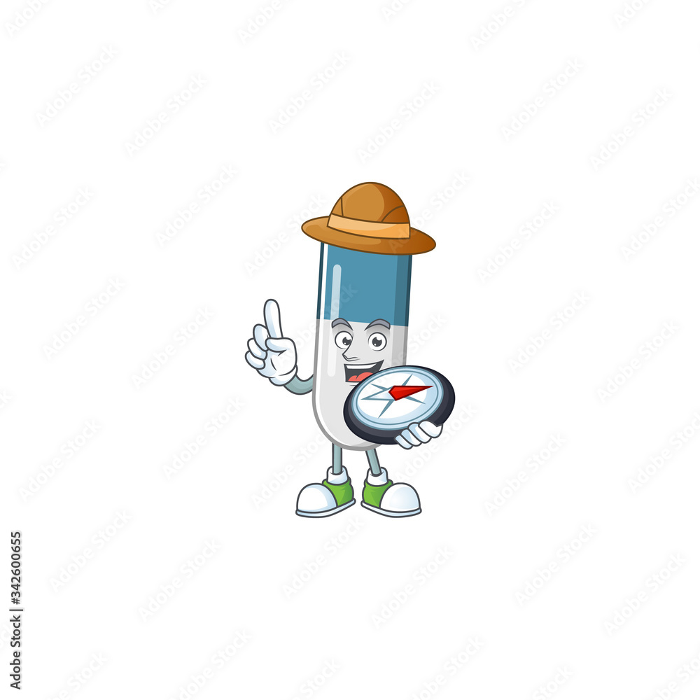 World explorer vitamin pills cartoon design style using compass World explorer vitamin pills cartoon design style using compass