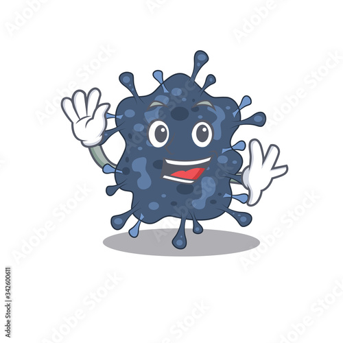 A charismatic bacteria neisseria mascot design style smiling and waving hand