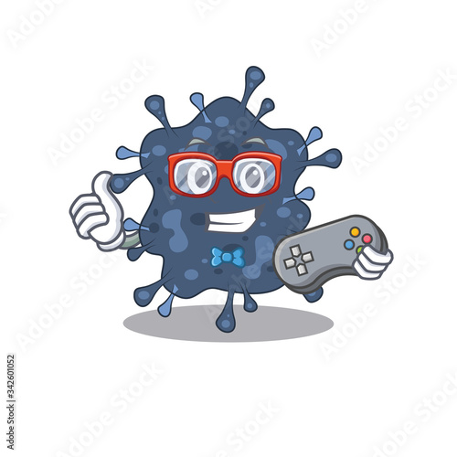 Mascot design concept of bacteria neisseria gamer using controller