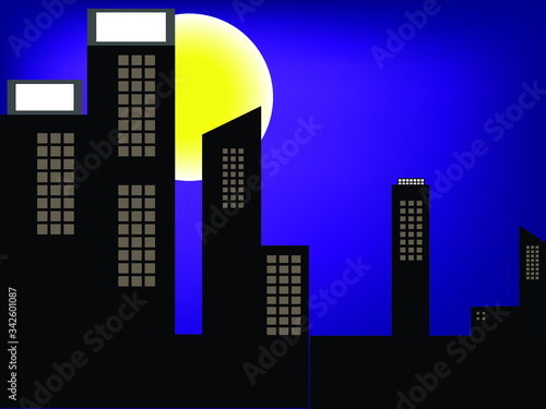 Illustration vector of full moon night of high building city and space for write wording
