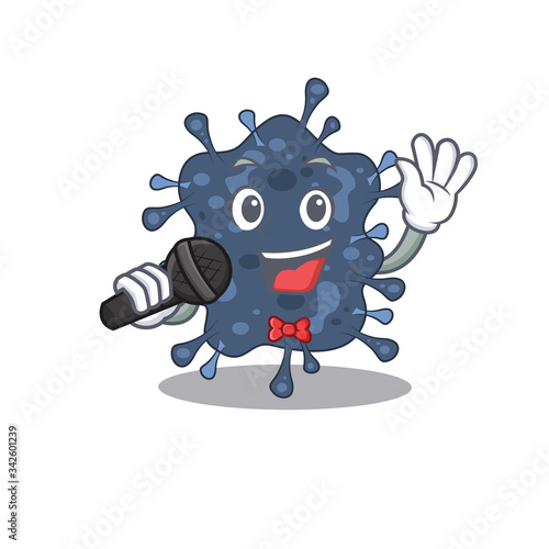 Talented singer of bacteria neisseria cartoon character holding a microphone