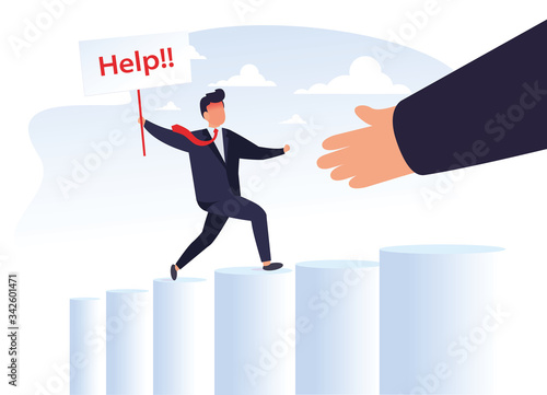 Help vector illustration. Flat tiny emergency assistance person concept. Rescue solution in danger and problematic