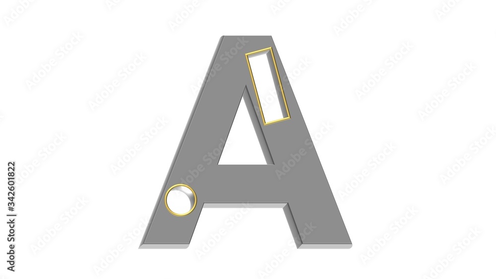 GRAY 3D ENGLISH ALPHABET WITH GOLDEN FRAME ON HOLES : A GRAY 3D ENGLISH ALPHABET WITH GOLDEN FRAME ON HOLES : A