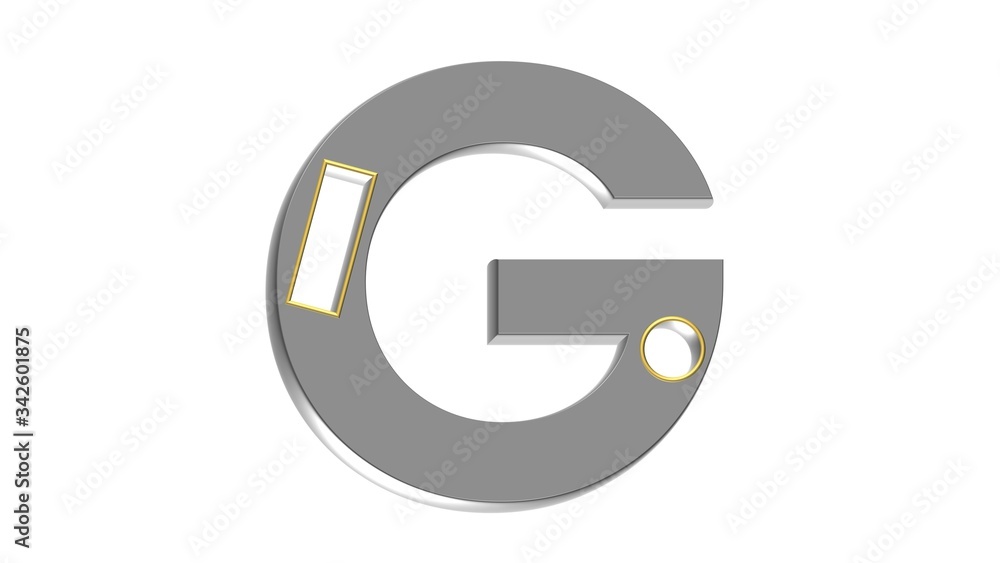 GRAY 3D ENGLISH ALPHABET WITH GOLDEN FRAME ON HOLES : G GRAY 3D ENGLISH ALPHABET WITH GOLDEN FRAME ON HOLES : G