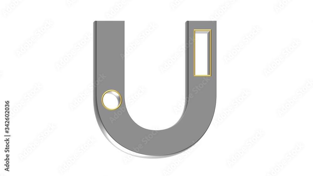 GRAY 3D ENGLISH ALPHABET WITH GOLDEN FRAME ON HOLES : U GRAY 3D ENGLISH ALPHABET WITH GOLDEN FRAME ON HOLES : U