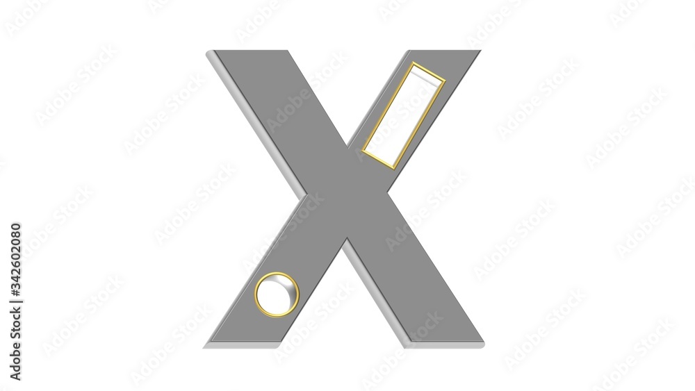 Fototapeta premium GRAY 3D ENGLISH ALPHABET WITH GOLDEN FRAME ON HOLES : X