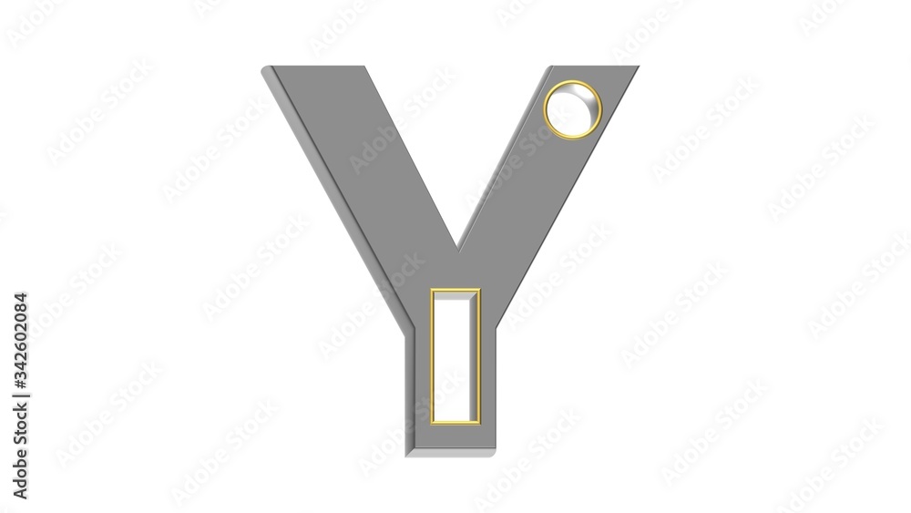 GRAY 3D ENGLISH ALPHABET WITH GOLDEN FRAME ON HOLES : Y GRAY 3D ENGLISH ALPHABET WITH GOLDEN FRAME ON HOLES : Y