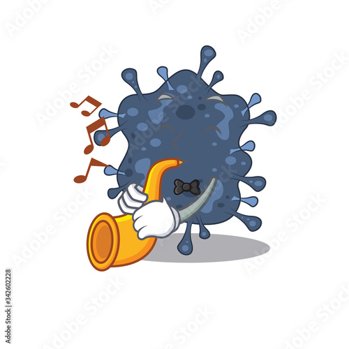 Talented musician of bacteria neisseria cartoon design playing a trumpet