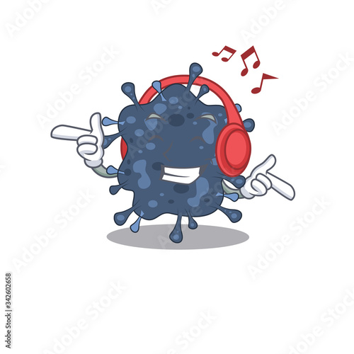 Bacteria neisseria Cartoon design concept listening music