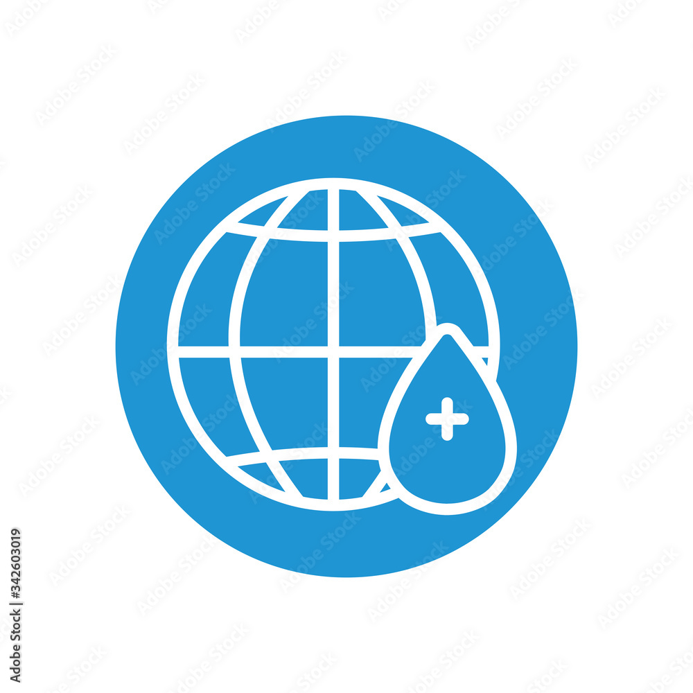 global sphere with blood drop icon, line block style global sphere with blood drop icon, line block style