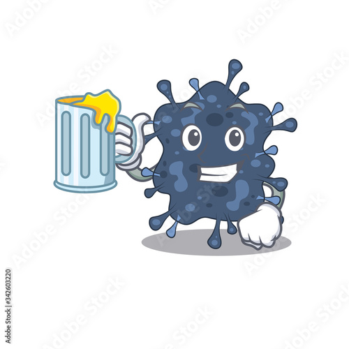 A cartoon concept of bacteria neisseria rise up a glass of beer