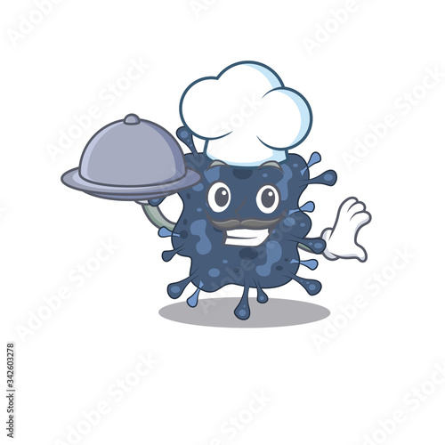 Bacteria neisseria chef cartoon character serving food on tray