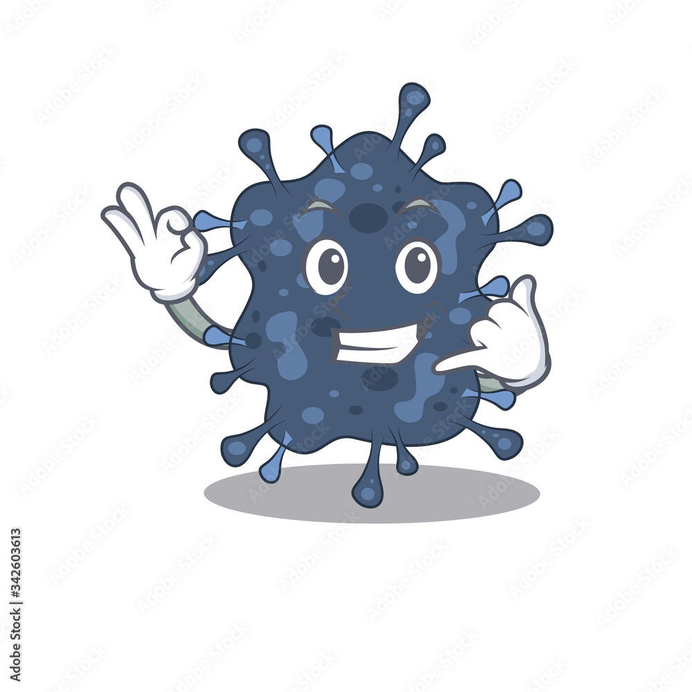 Cartoon design of bacteria neisseria with call me funny gesture