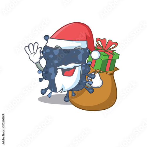 Cartoon design of bacteria neisseria Santa with Christmas gift