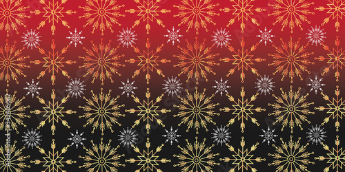 Golden snowflakes background. Luxury vector Christmas seamless pattern with small gold snow flakes on white backdrop