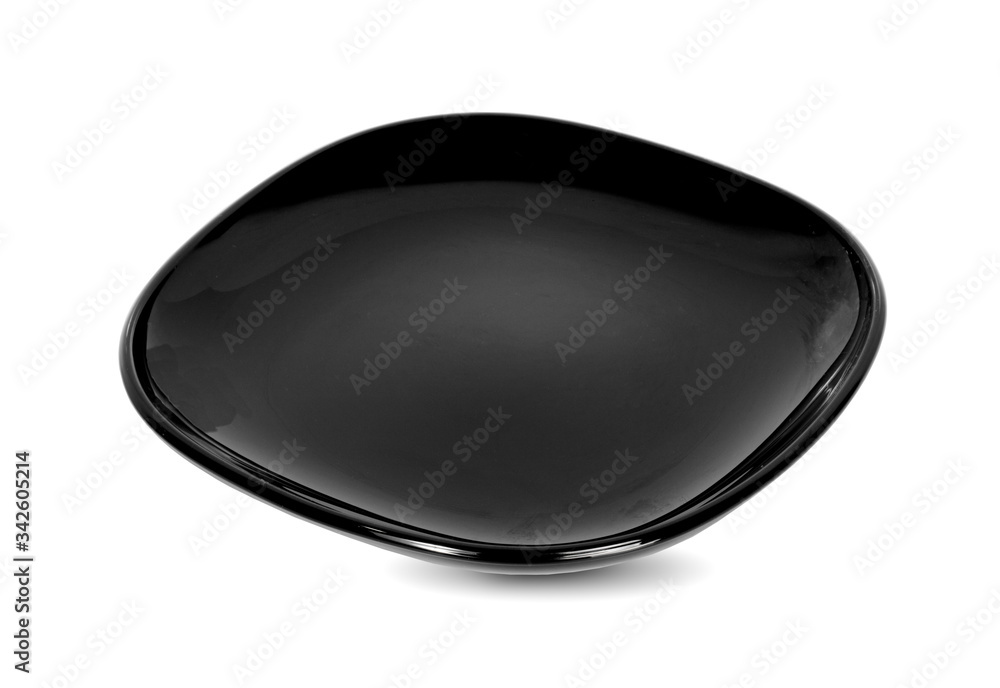 Black empty plate isolated on white background Black empty plate isolated on white background